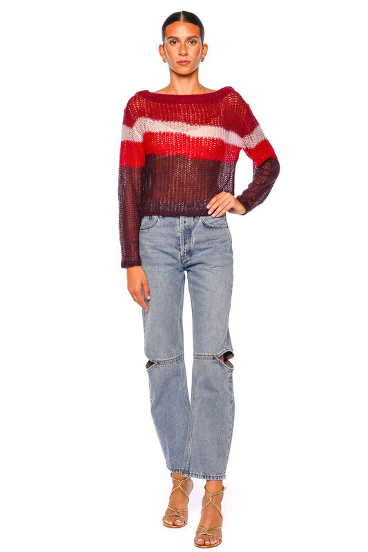 Tessa Syrah Stripe Mohair Boatneck Sweater