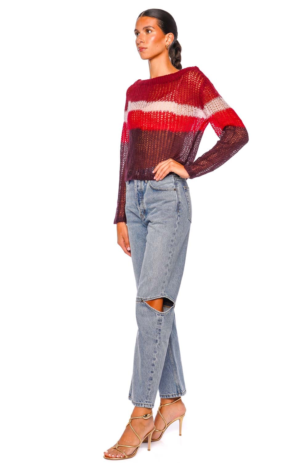 Tessa Syrah Stripe Mohair Boatneck Sweater
