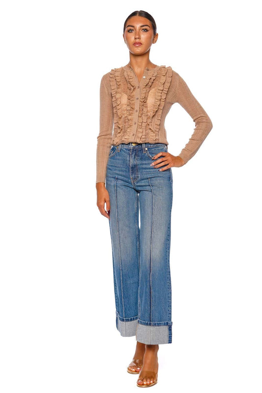 Maryel Camel Ruffled Lace Knit Cardigan