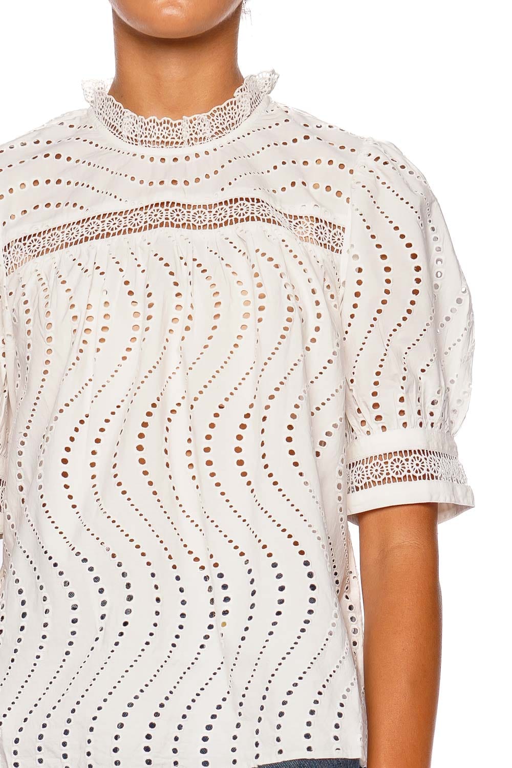 Virginia Eyelet Lace Collar Puff Sleeve Blouse