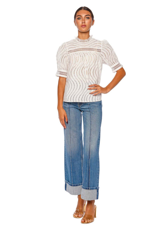 Virginia Eyelet Lace Collar Puff Sleeve Blouse