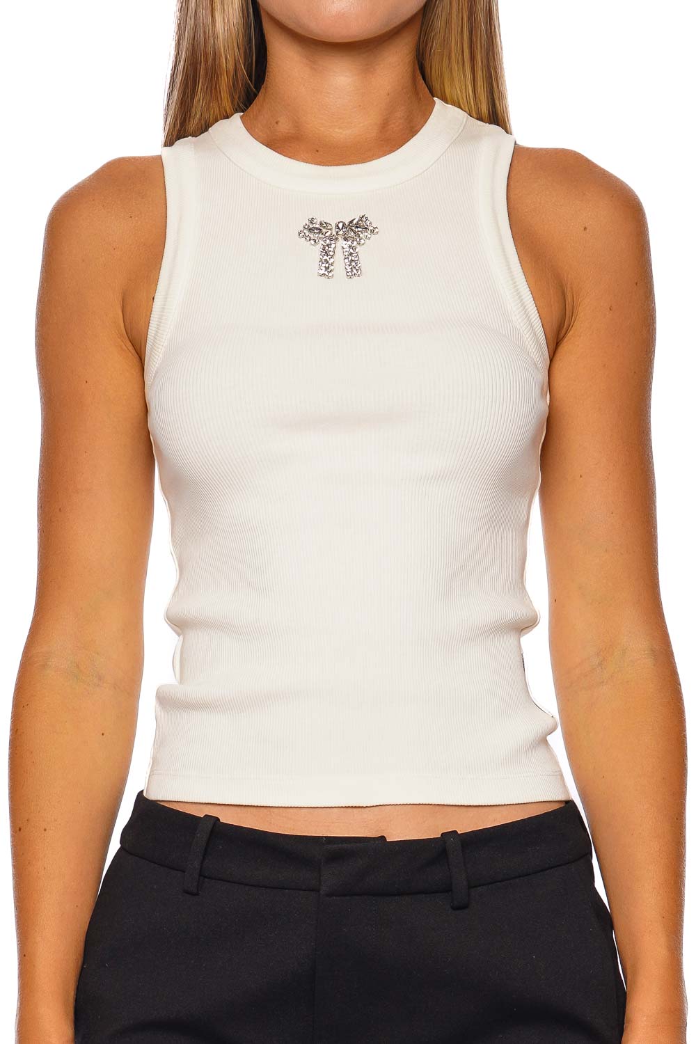 Bow Embellished Crème Tank Top