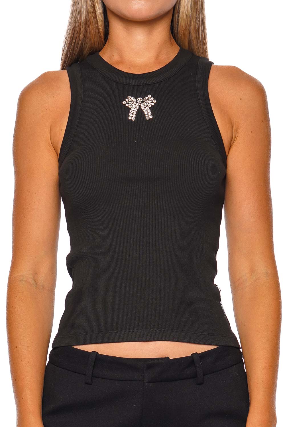 Noir Bow Embellished Tank Top