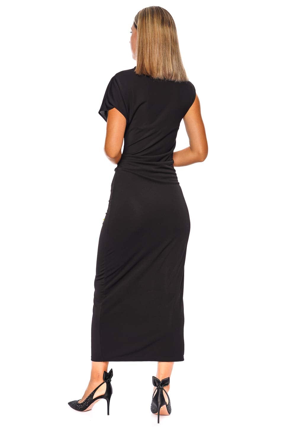 Floral Embroidered Jersey Off Shoulder Midi Dress