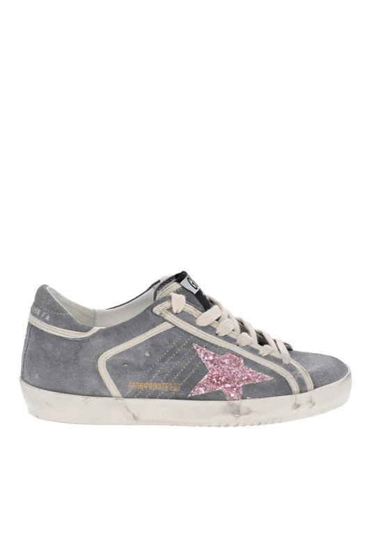 Super Star Pink Glitter Grey Suede Sneakers