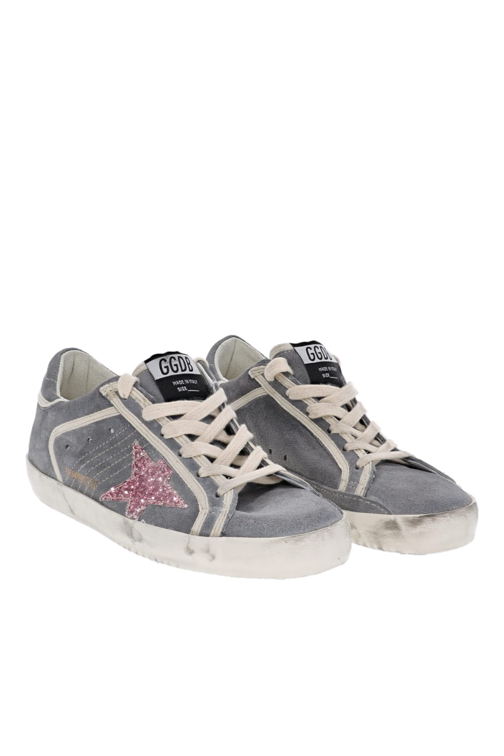 Super Star Pink Glitter Grey Suede Sneakers
