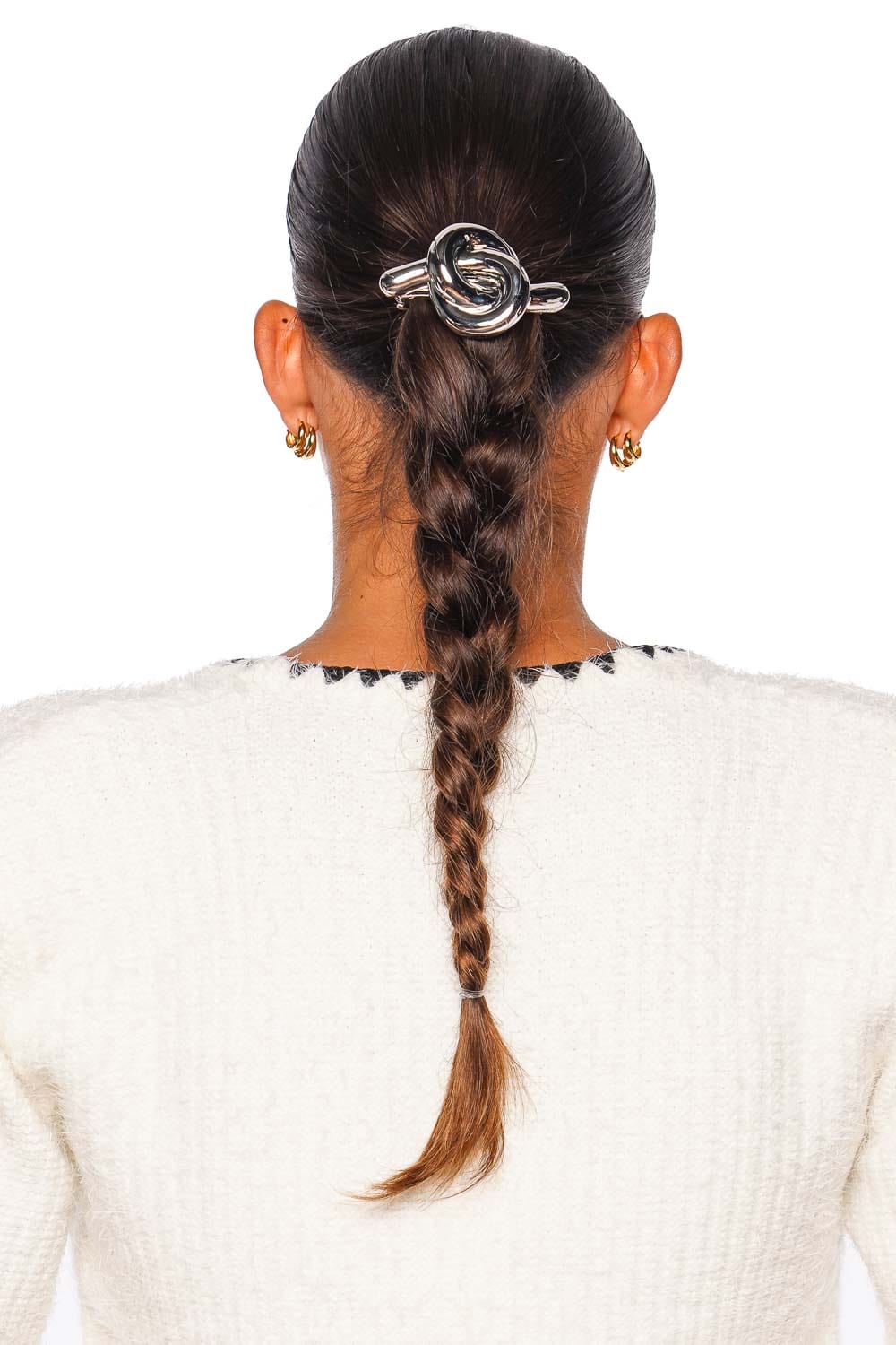 Glossy Silver Knot French Barrette