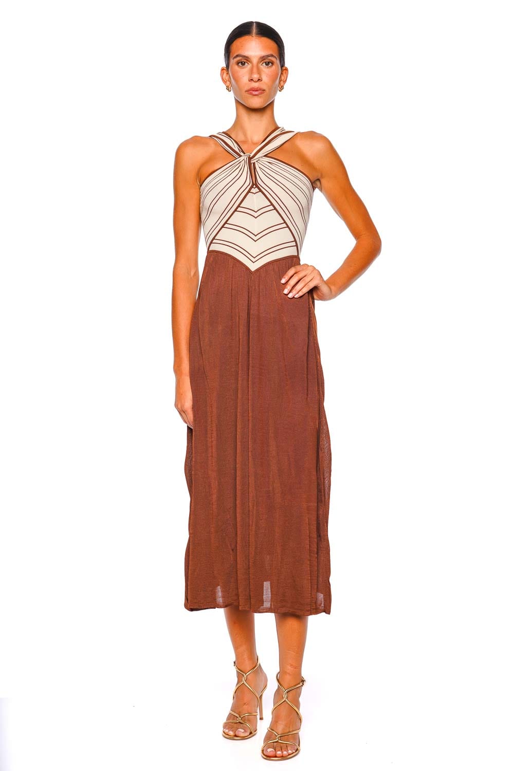 Hypnotic Striped Knit Halter Midi Dress