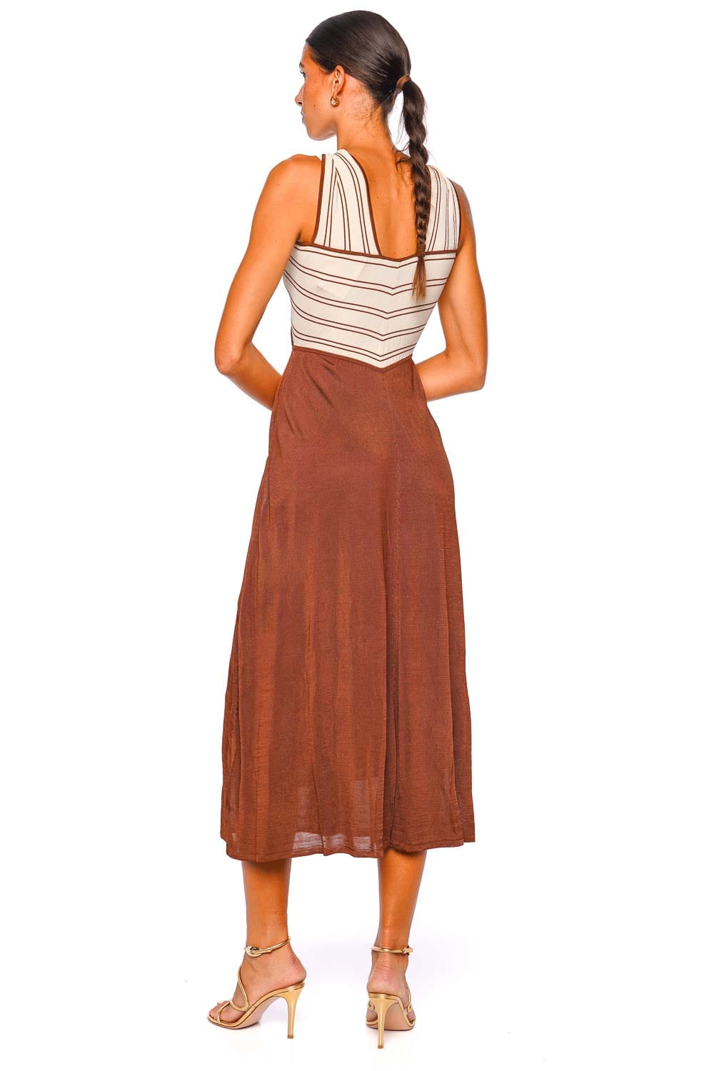 Hypnotic Striped Knit Halter Midi Dress