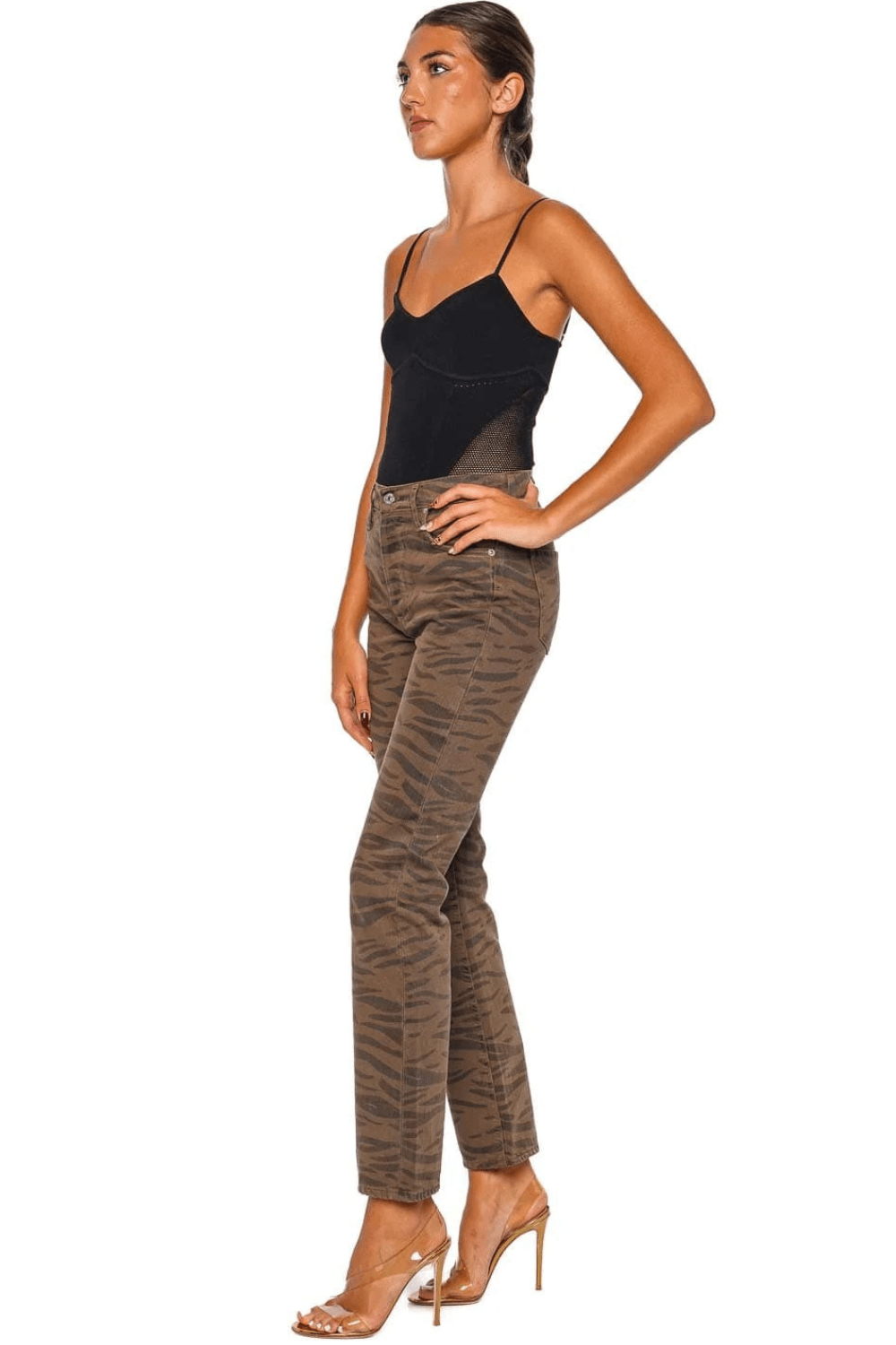 Blaine Olivine Zebra Straight Jean
