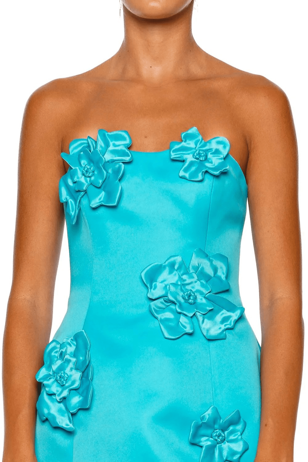Rosario Aqua Strapless Petal Bustier Mini Dress