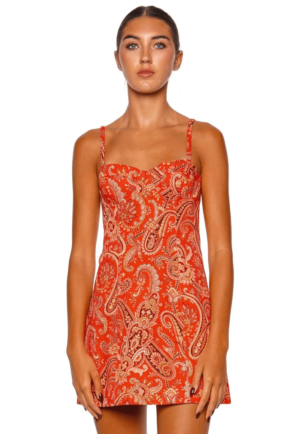 Claudine Paisley Orange Cotton Mini Dress