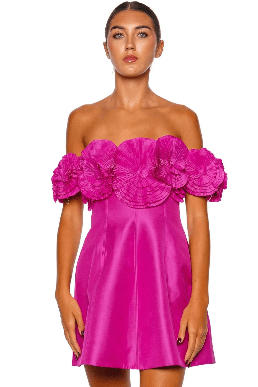 Trusley Violet Floral Off Shoulder Mini Dress