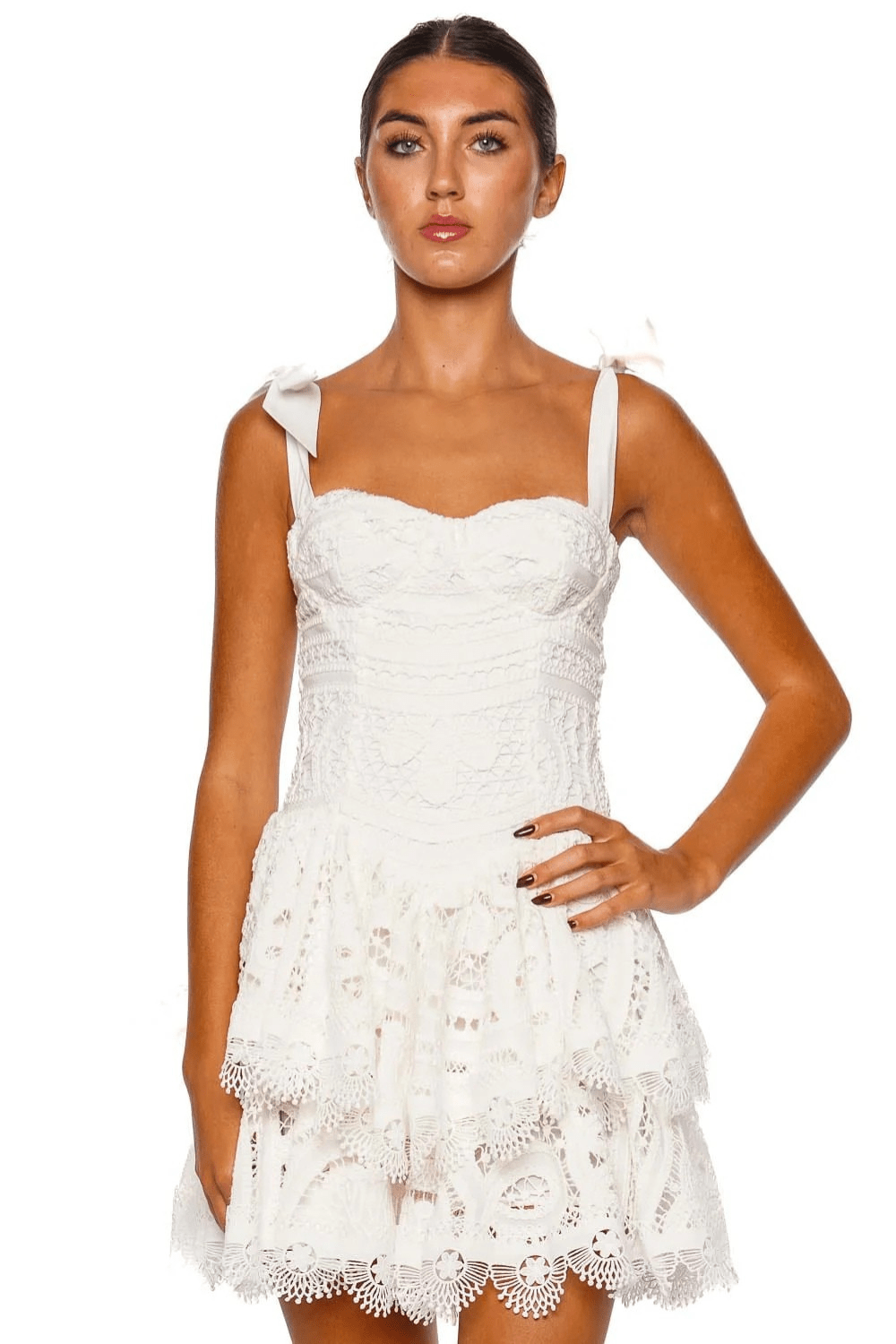 Rhythmic Lace Tie Shoulder Mini Dress