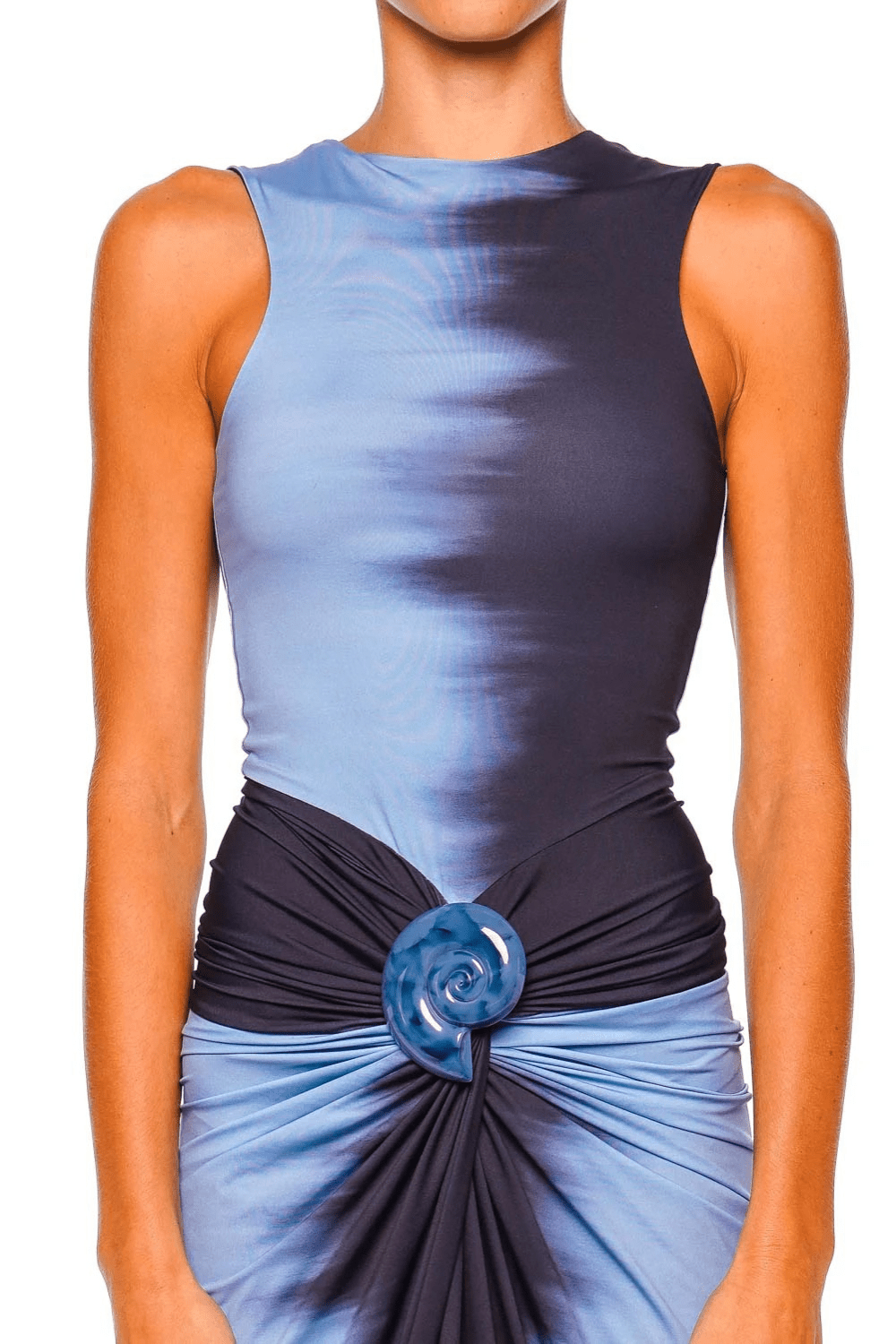 Leni Night Blue Gathered Jersey Midi Dress