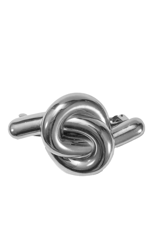 Glossy Silver Knot French Barrette