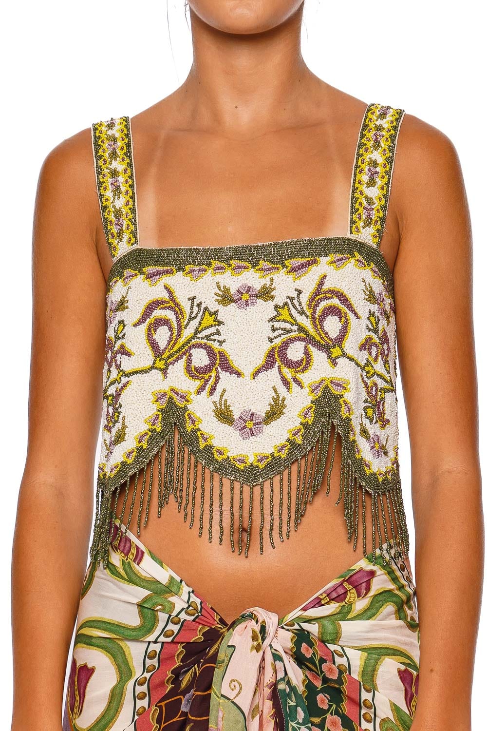 Aida Aura Beaded Fringe Crop Top