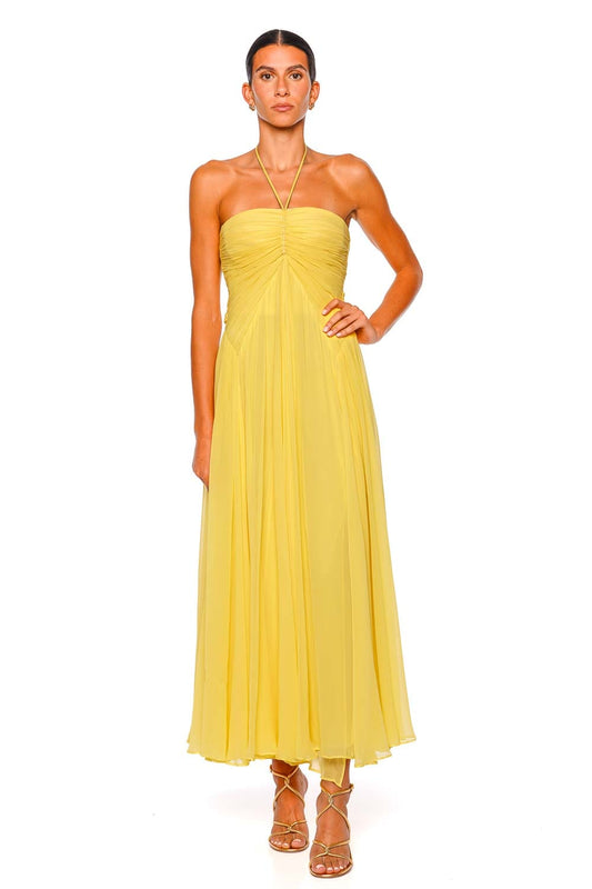Ritz Canary Silk Halter Midi Dress