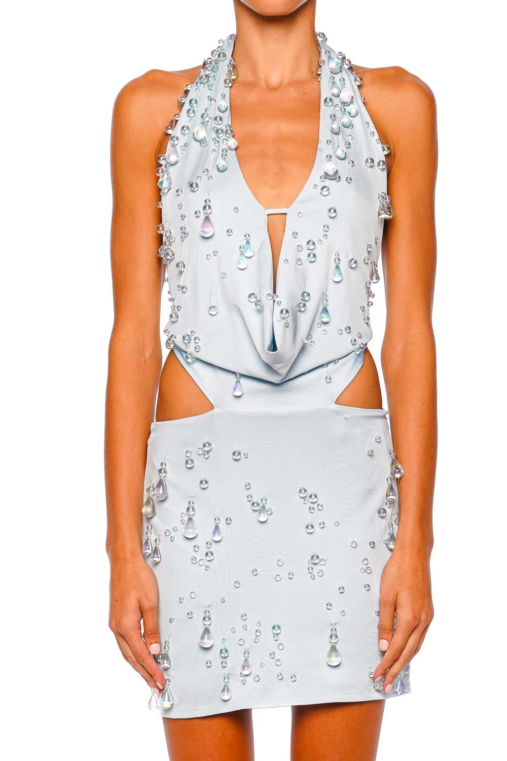 Issey Beaded Cowl Halter Mini Dress