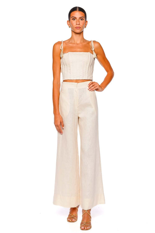 Quedate Ivory Tie Shoulder Crop Top