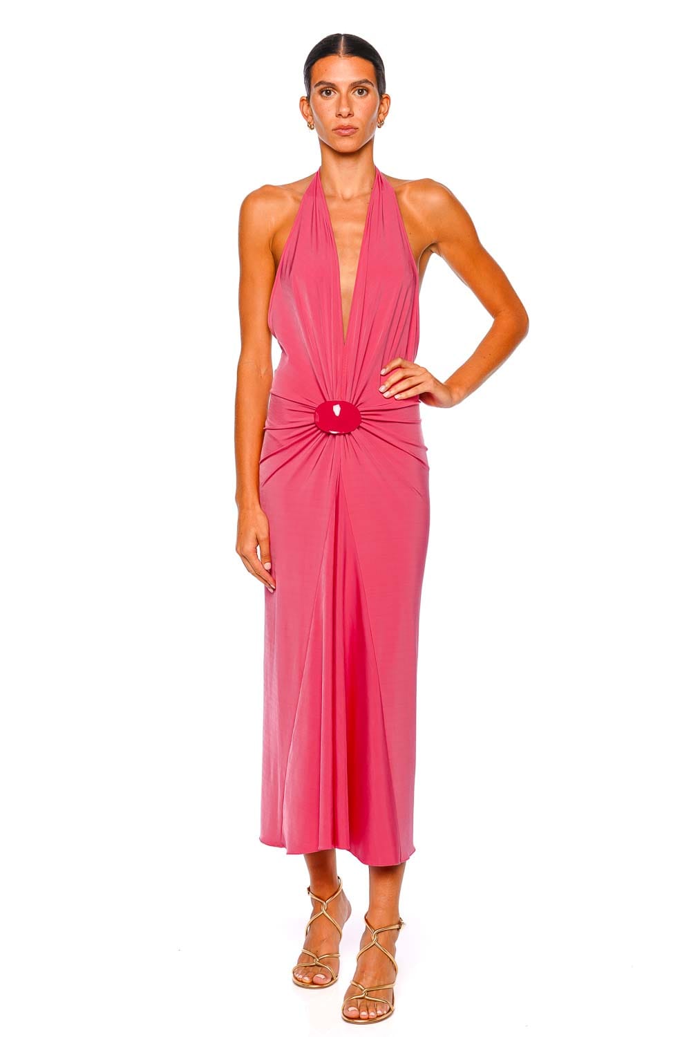 Veracruz Gathered Halter Jersey Midi Dress