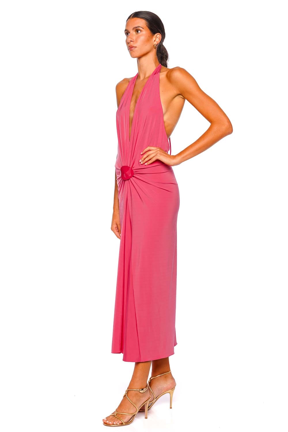 Veracruz Gathered Halter Jersey Midi Dress
