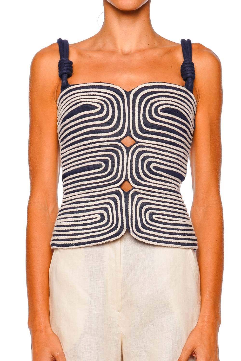 Marea Navy Embellished Cut Out Top