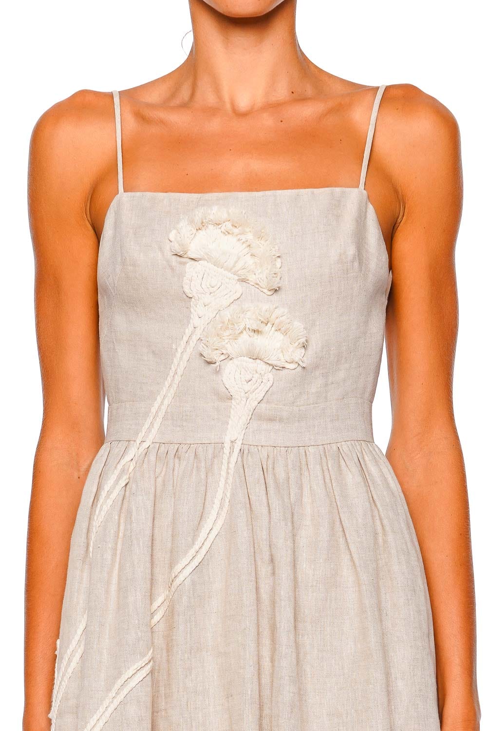 Del Corazon Floral Embellished Linen Midi Dress