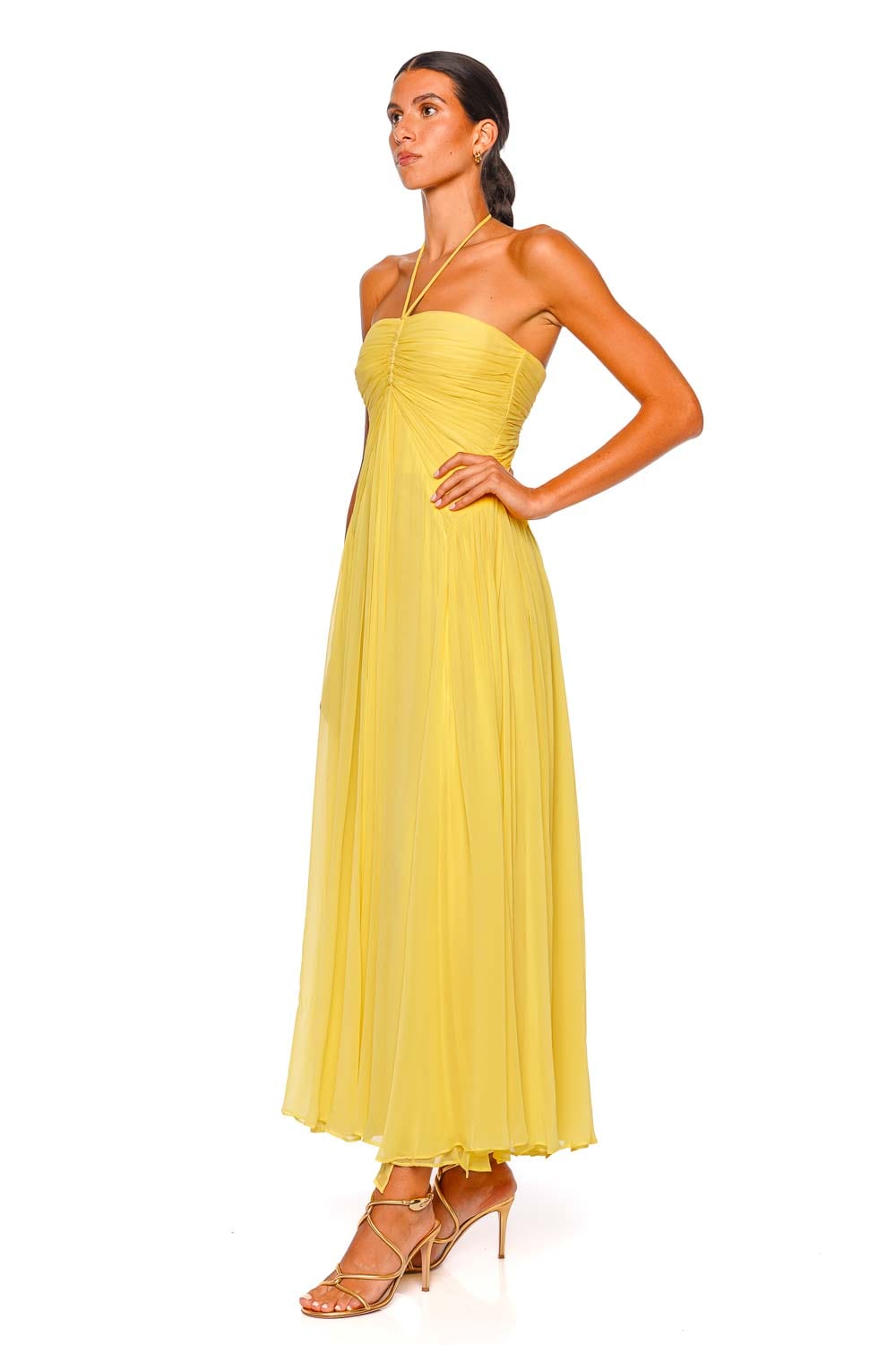 Ritz Canary Silk Halter Midi Dress