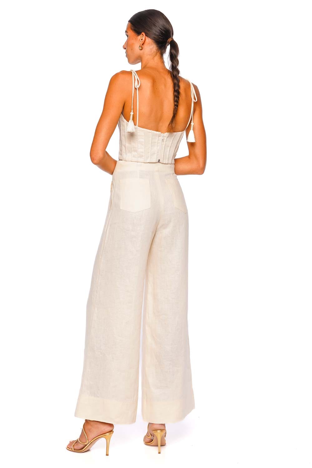 Quedate Ivory Tie Shoulder Crop Top