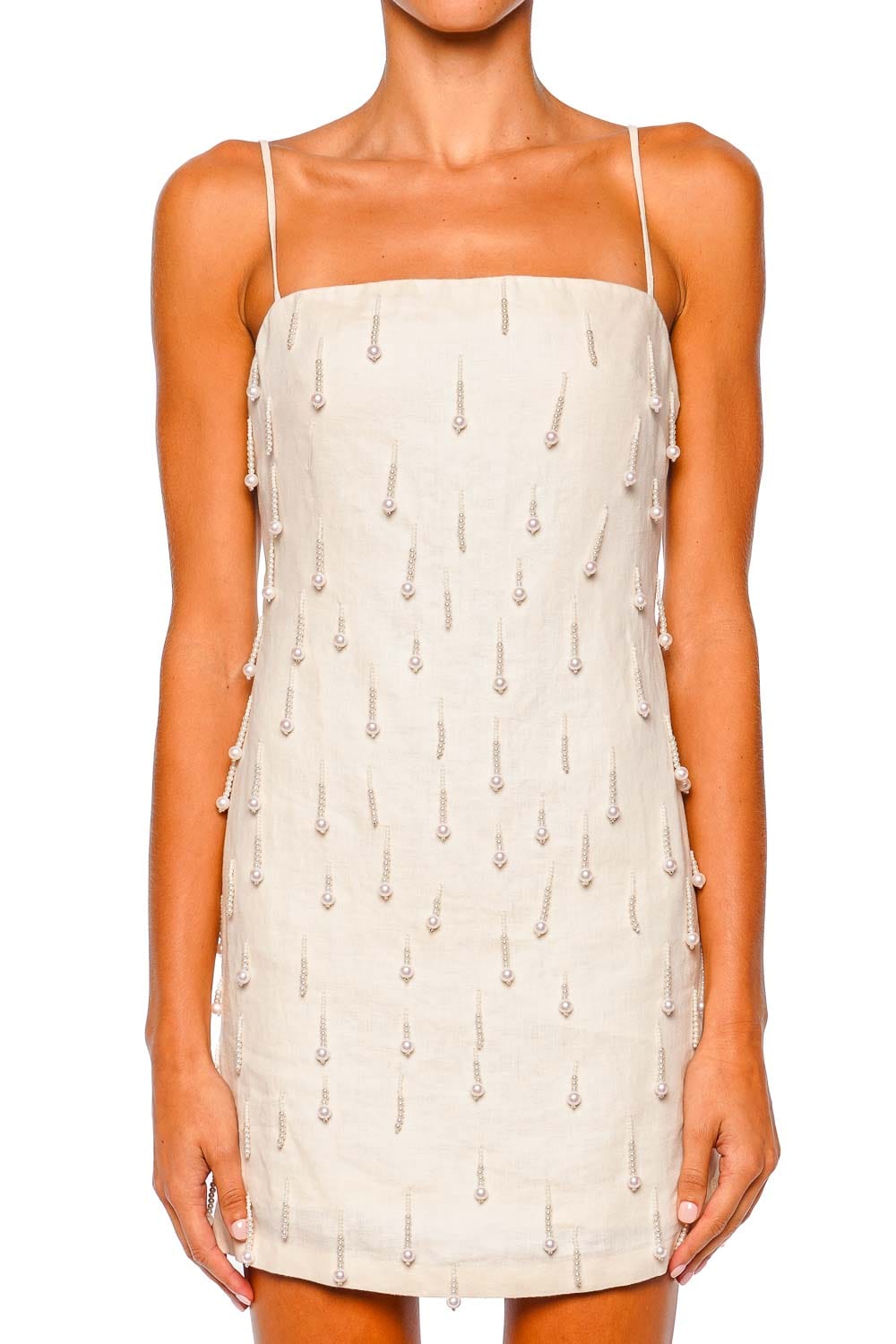 Coqueteas Embellished Linen Mini Dress