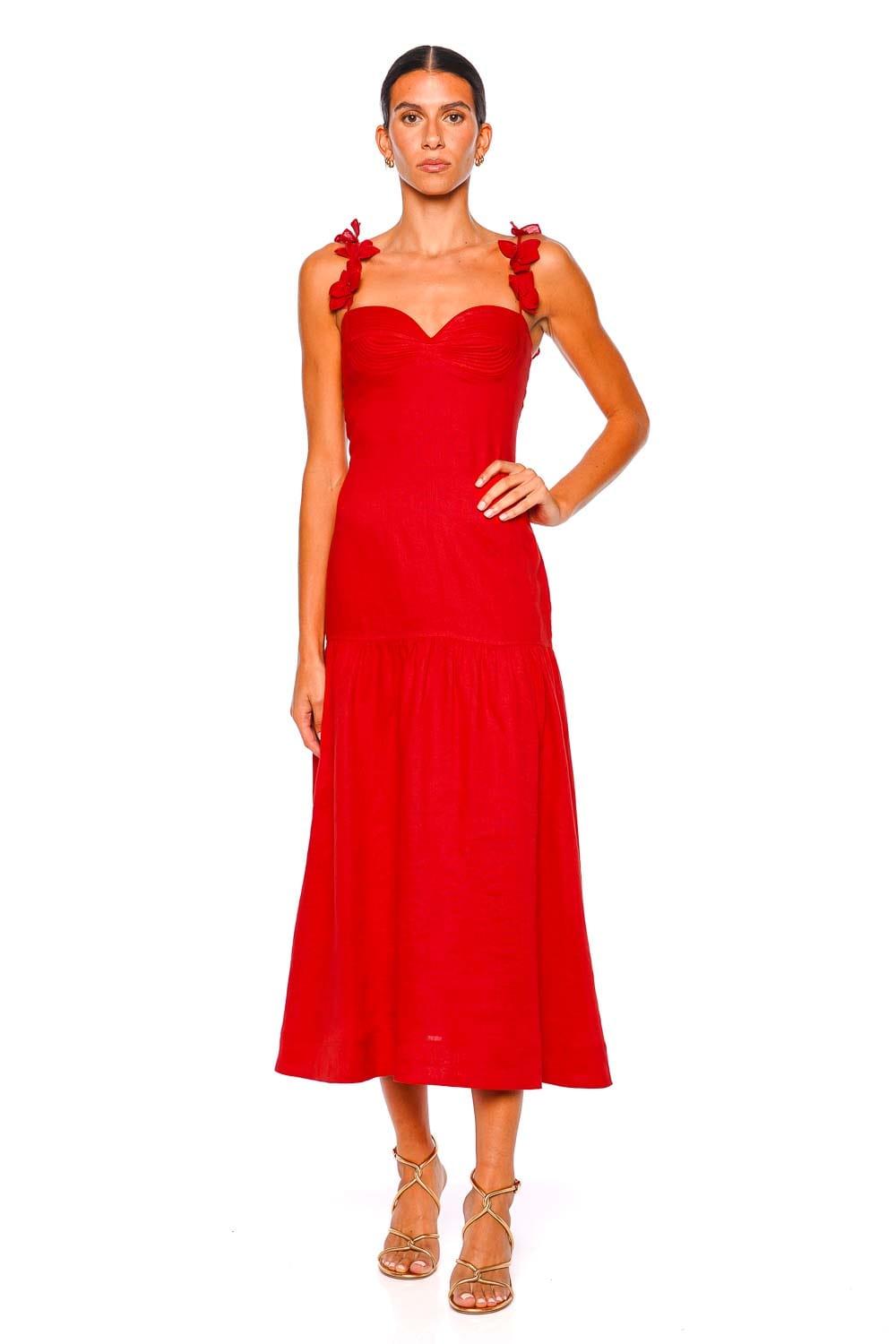 Ser Arte Red Linen Embellished Maxi Dress