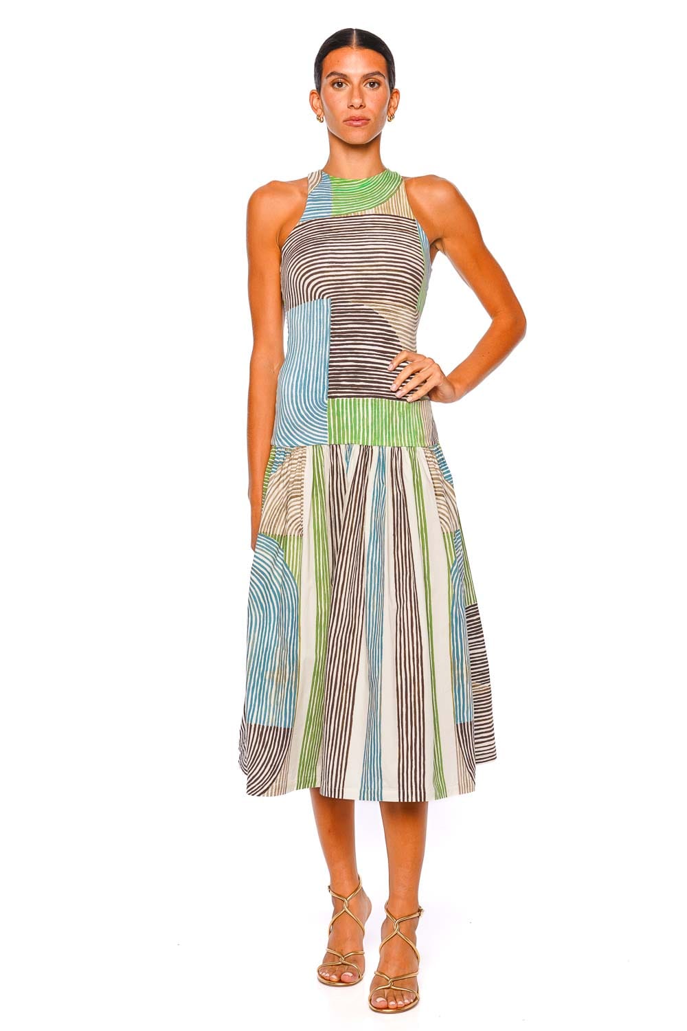 Jamelia Abstract Green Sleeveless Midi Dress