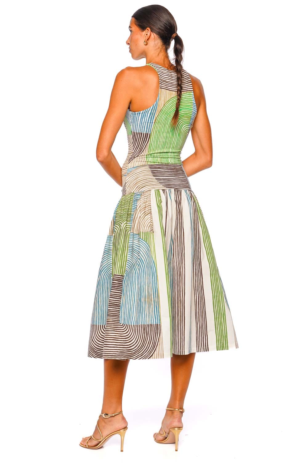 Jamelia Abstract Green Sleeveless Midi Dress