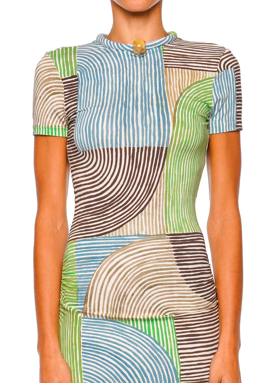 Yara Abstract Green Short Sleeve Maxi Dress