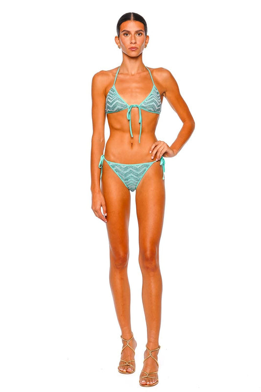 Aquamarine Chevron Emebllished Halter Bikini Set