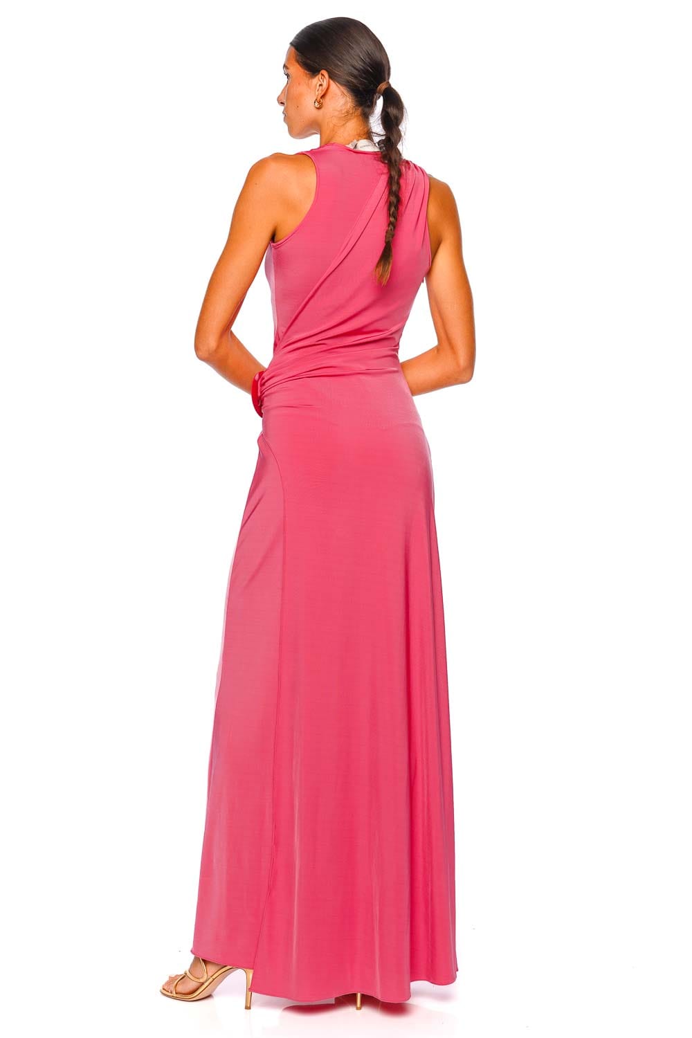 Fadila Hot Pink Embellished Jersey Maxi Dress