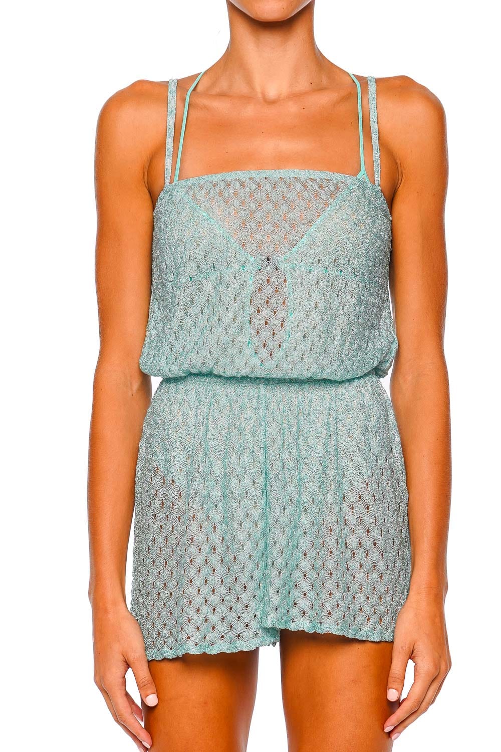 Aquamarine Raschel Lace Cover Up Romper