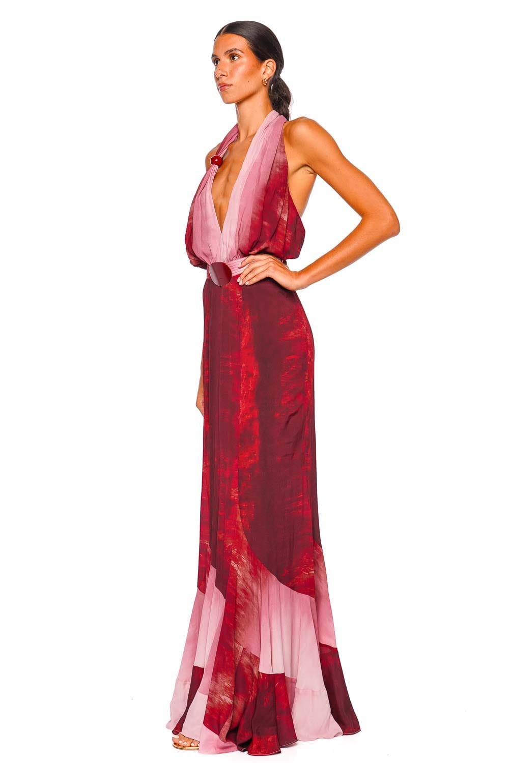 Raisa Degraded Red Halter Maxi Dress
