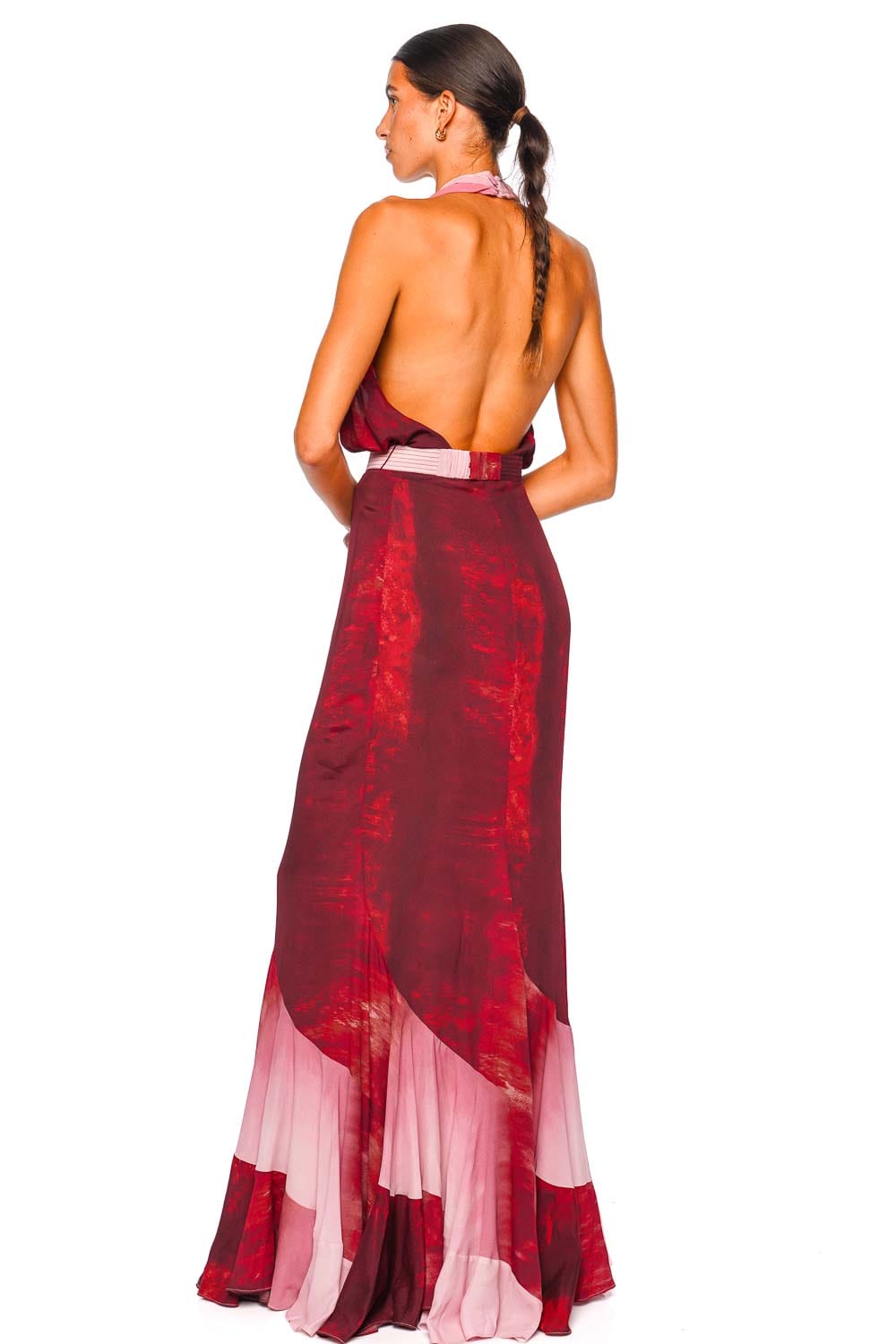 Raisa Degraded Red Halter Maxi Dress