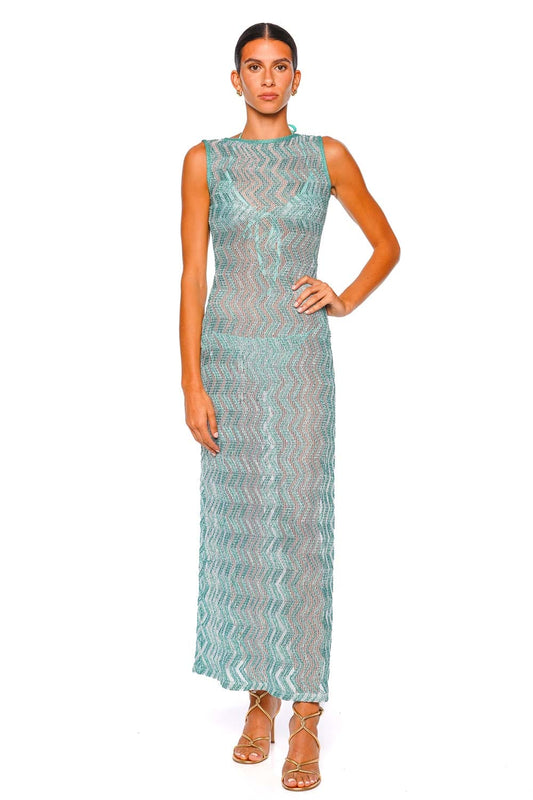 Aquamarine Chevron Sequined Cover Up Maxi Dress