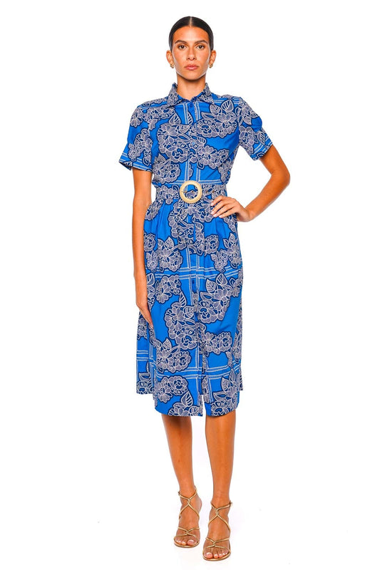 Malena Cobalt Floral Belted Midi Dress