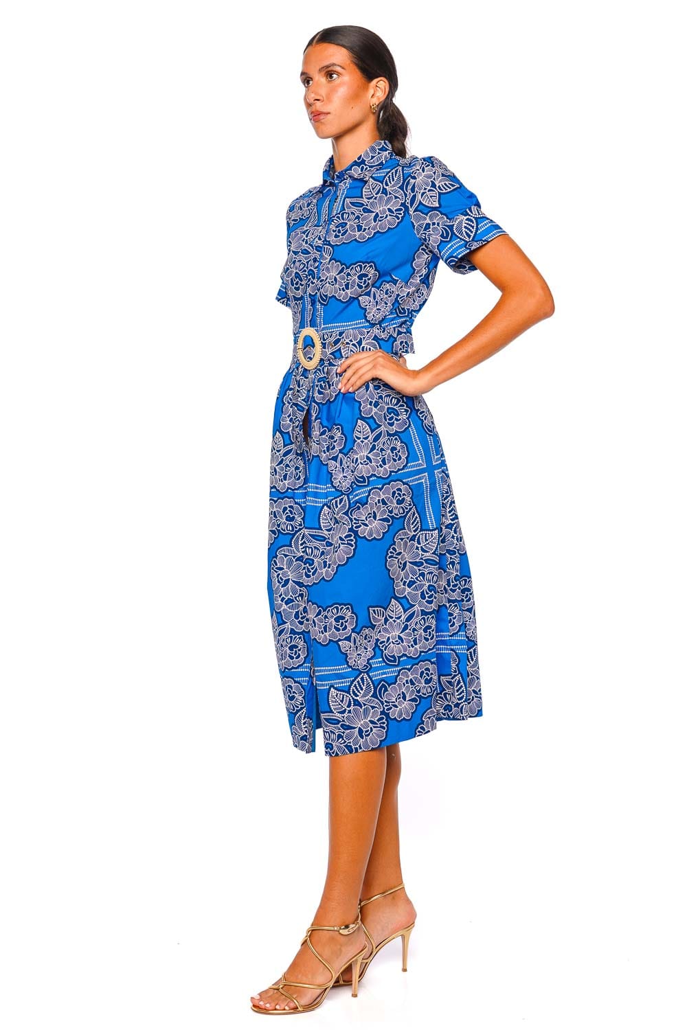 Malena Cobalt Floral Belted Midi Dress