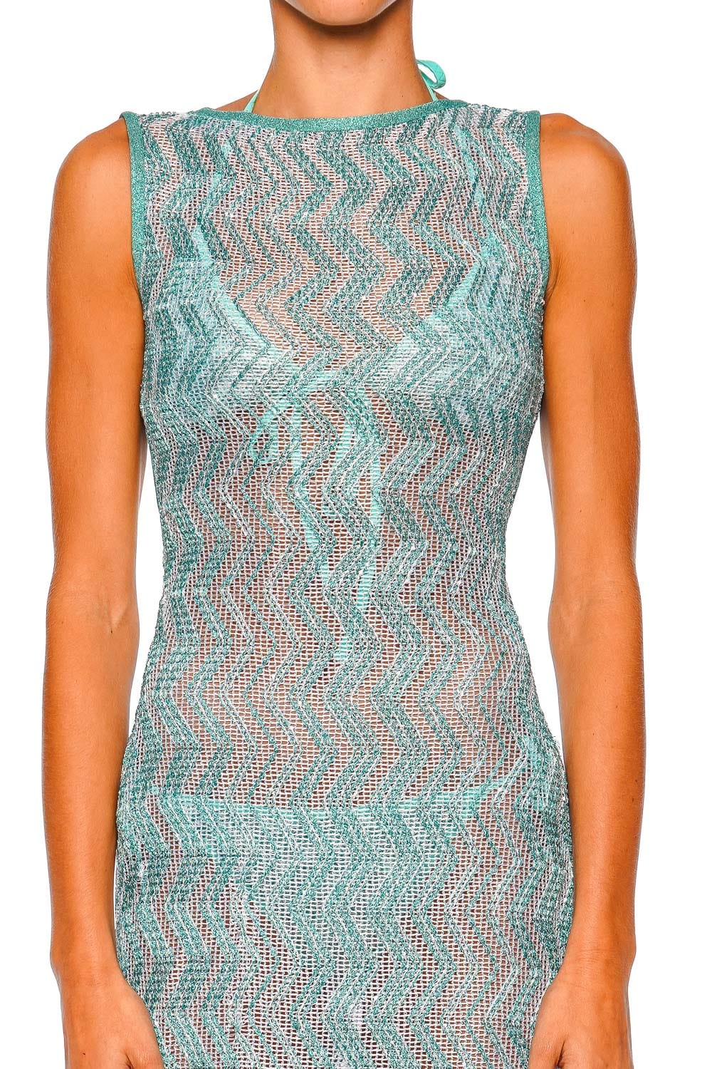 Aquamarine Chevron Sequined Cover Up Maxi Dress