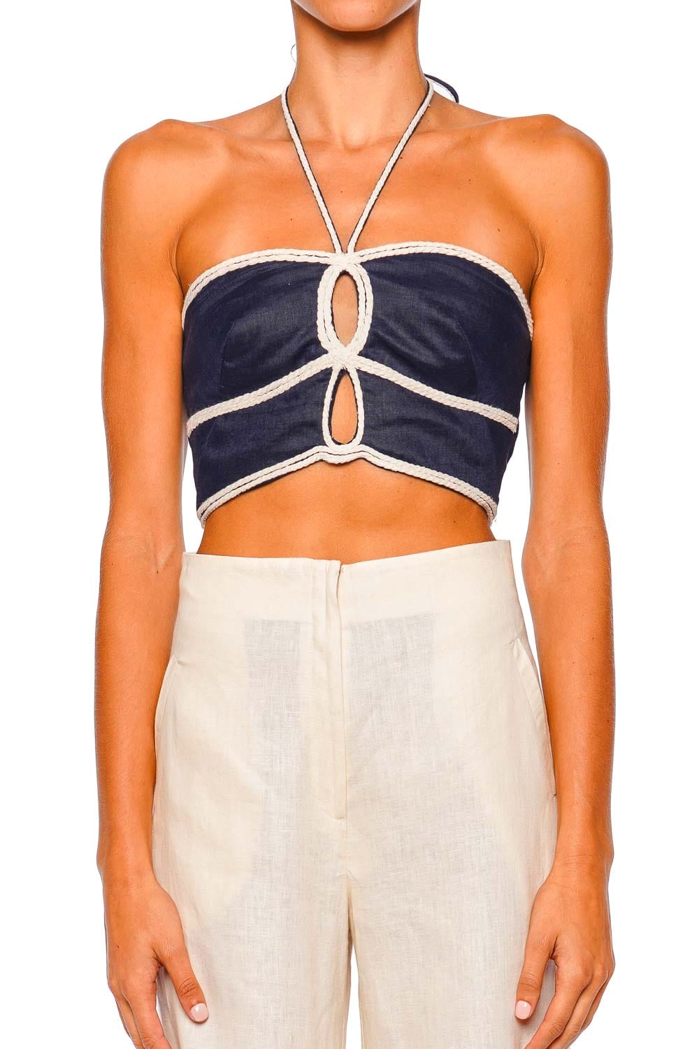 Agave Embellished Halter Cut Out Crop Top