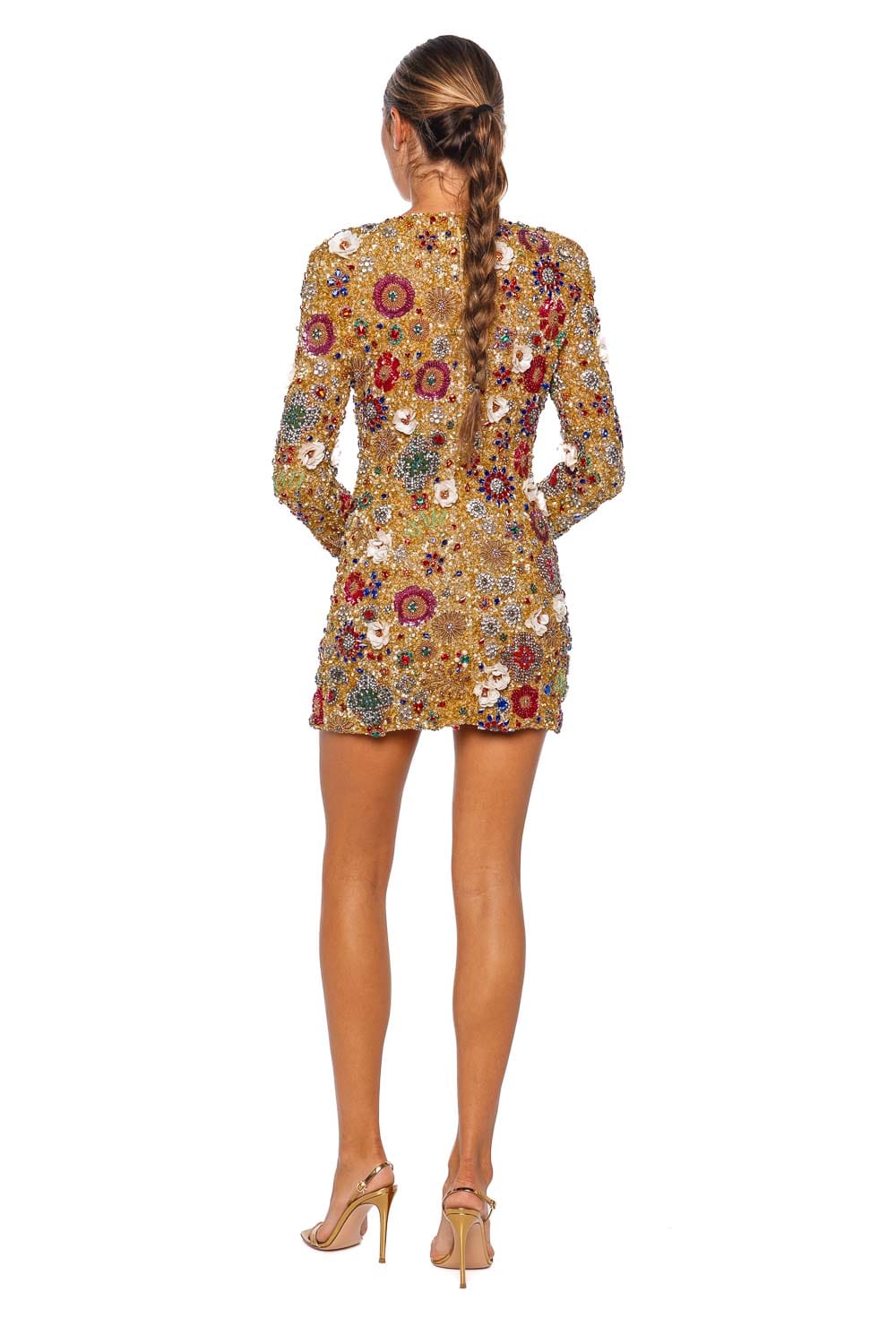 Francesca Gold Embellished Long Sleeve Mini Dress