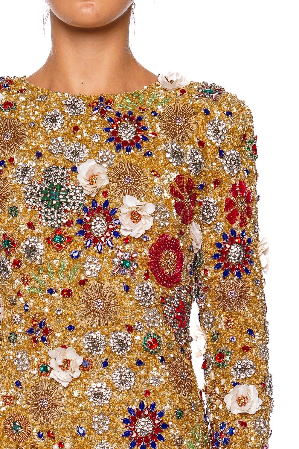 Francesca Gold Embellished Long Sleeve Mini Dress