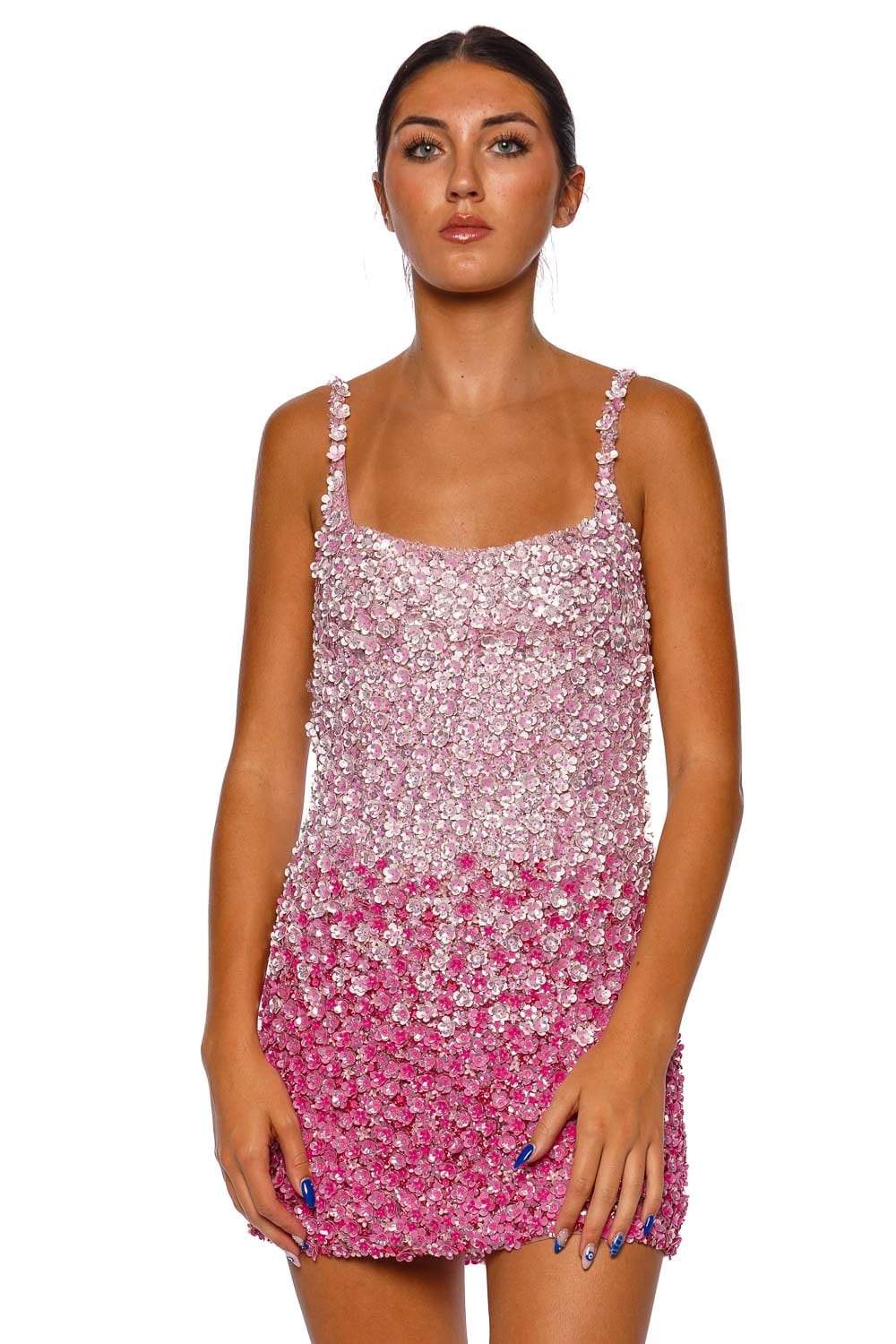 Pink Petal Ombre Embroidered Mini Dress