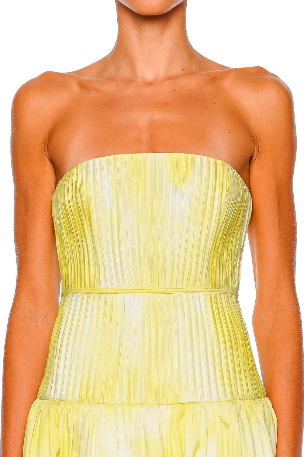 Vacation Ombre Hibiscus Pleated Strapless Gown