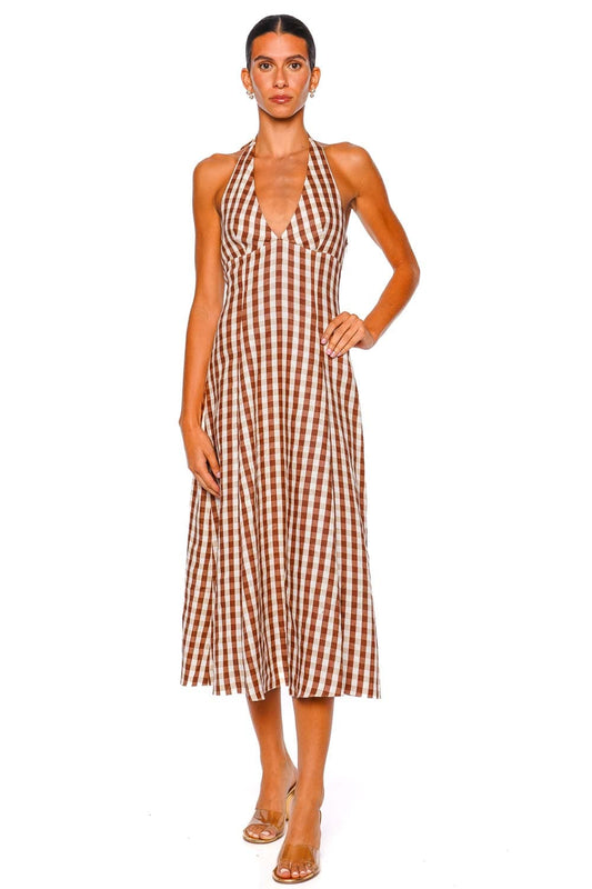 Marais Gingham Cedar Halter Midi Dress
